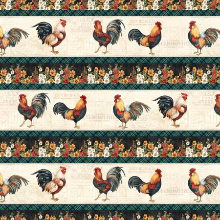 Garden Gate Roosters - Multi Repeating Stripe