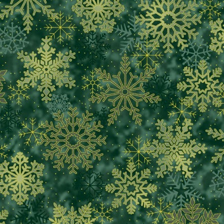 Twinkle - Green w/Metallic Gold Snowflakes