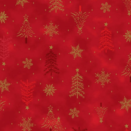 Frosty Snowflake - Red w/Metallic Gold Christmas Trees