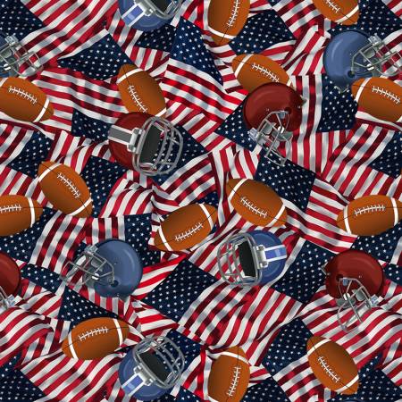 Football Helmets And Usa Flags