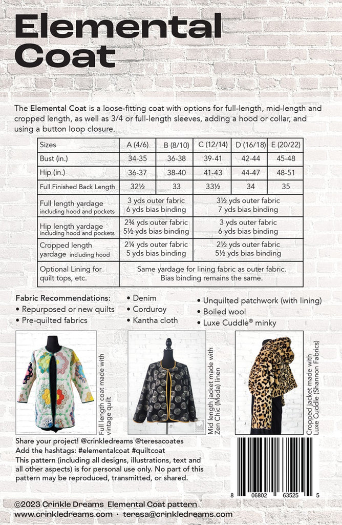 Elemental Coat Sewing Pattern