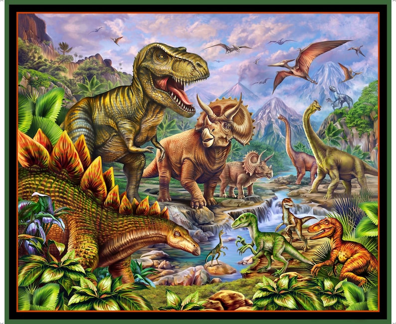 36" × 42" Jurassic Journey Dinosaur Panel