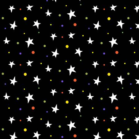 Boo! - Black Tossed Stars Glow in the Dark Fabric