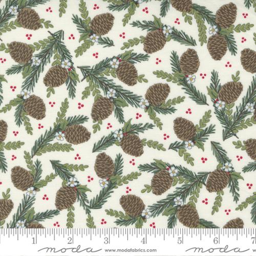 Vintage Christmas Holly Berry Cones Fabric Panel