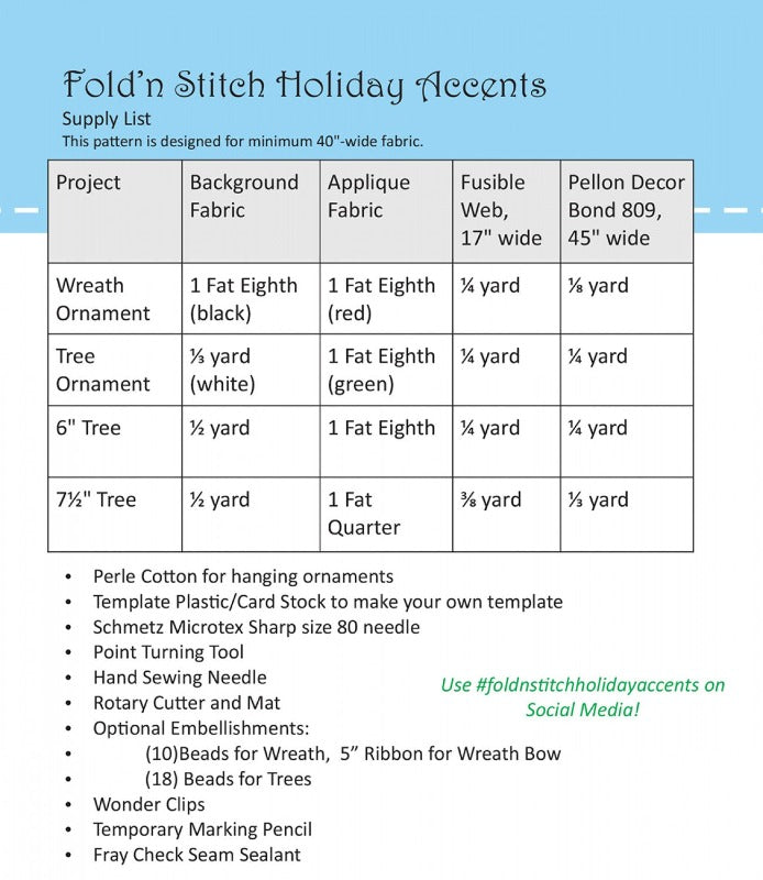 Fold n Stitch Holiday Accents Pattern
