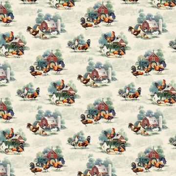 Cotton Quilt Fabric BELLES PIVOINES Floral White Multi Retro